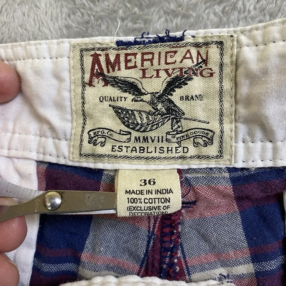 American Living Shorts Men Sz 36 Plaid Cargo 100% Cotton Ralph Lauren Golf Beach